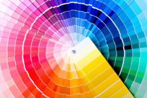 Close-up view of a color chart used for paint selection